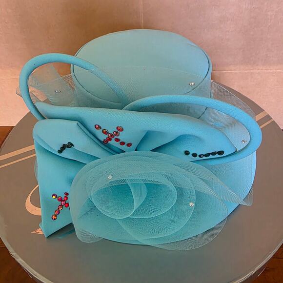NWT Tania Belle, electric blue tulle and rhinestones hat;   #28‎ main image 7
